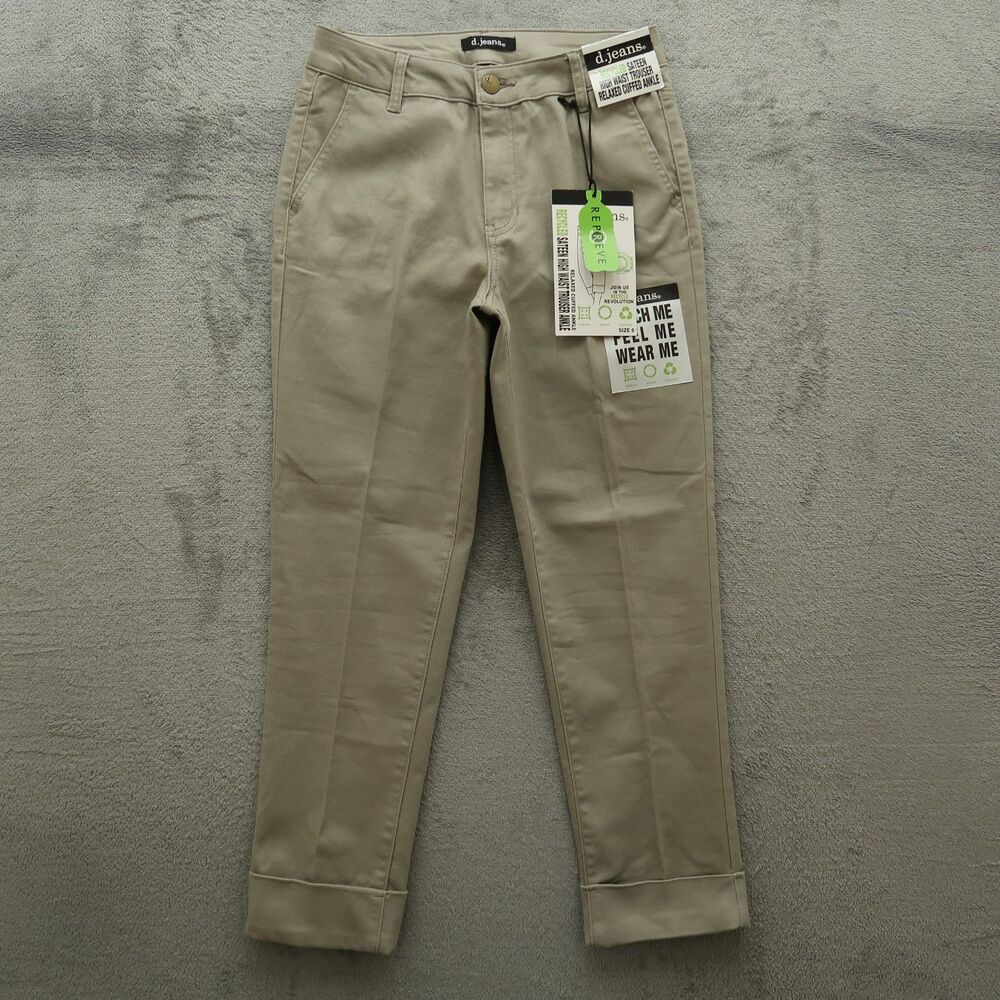D. Jeans Women's 6 Beige Sateen High-Waist Trouser Cuffed Ankle 26" Inseam NWT